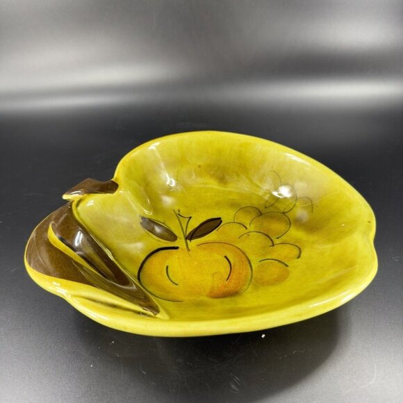 Vintage California Pottery Apple Shaped Fruit Dish Bowl Plate Green Marked USA - Picture 12 of 15